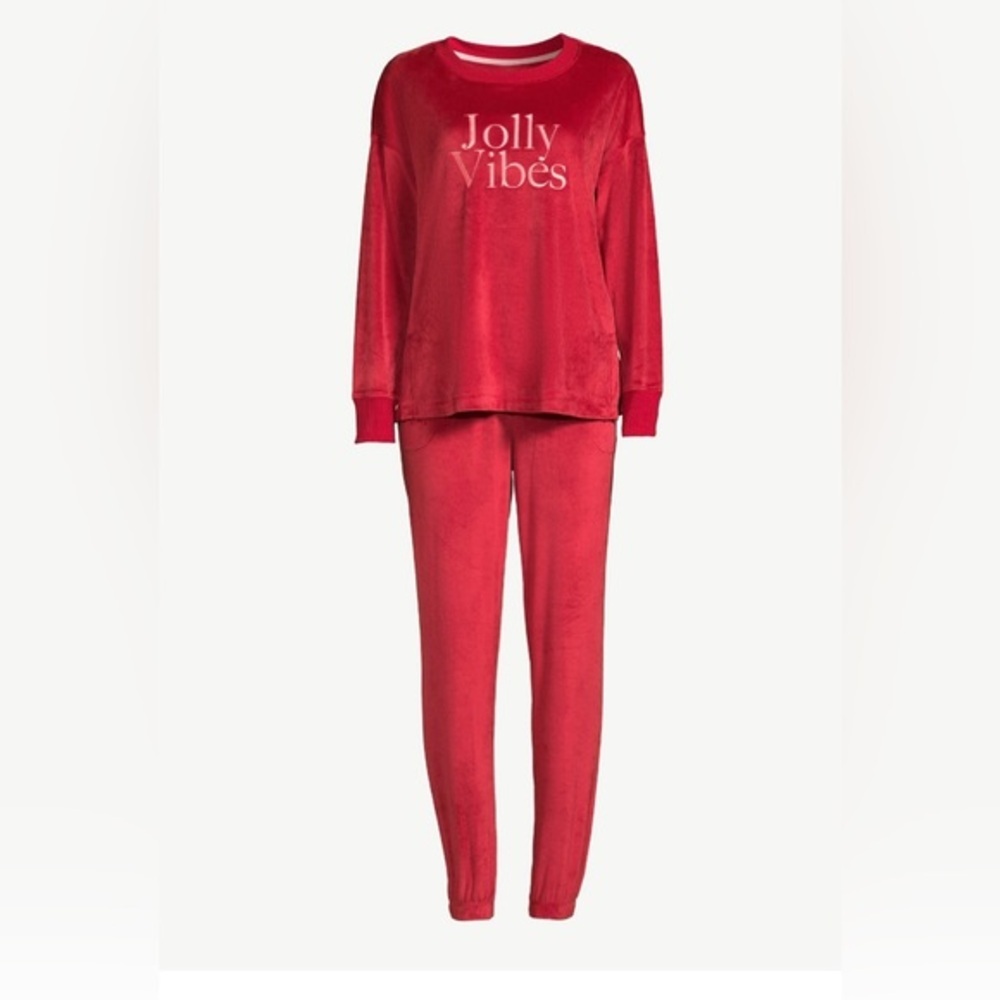 Dark red Velour crew neck Pajama top & tapered leg jogger pant Set size 3X new